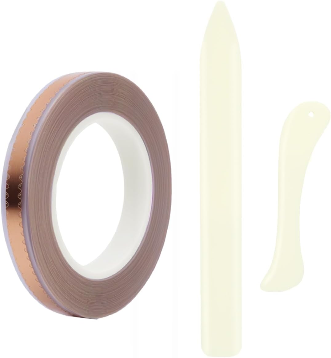 eZAKKA Copper Foil Tape for Stained Glass, (3/8inch X 164FT) Double-Sided Conductive Copper Tape with Stained Glass, DIY Handicrafts, Crafting, Soldering with 2 Foiling Tool,Style A