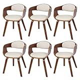 Mendler 6er-Set Esszimmerstuhl HWC-A47, Holz Bugholz Retro-Design Walnussoptik - Kunstleder, Creme