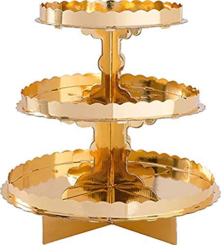 amscan 140075.19 3 Tier Cupcake Treat Stand Gold
