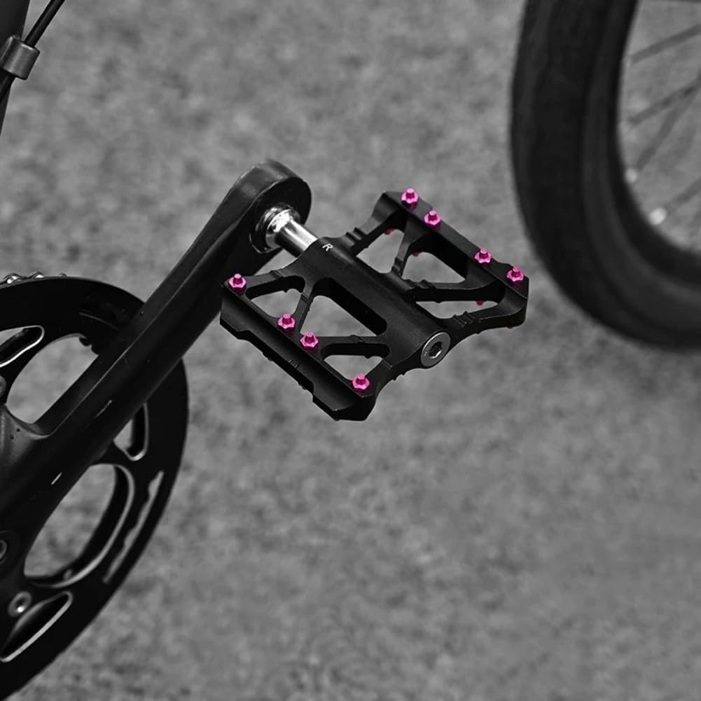 Honseadek Pedales de plataforma antideslizantes para ciclismo, pedales con tres rodamientos sellados, juego de pedales de aluminio mecanizado CNC, pedales de bicicleta huecos ligeros plateados