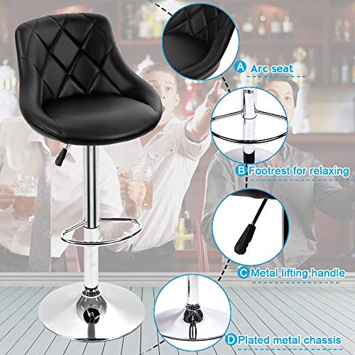 Dkeli Counter Height Bar Stools Set Of 2 Leather Adjustable Bar Chairs For Kitchen Living Room Pub Swivel Bar Stool Armrest(Black) #TOP3