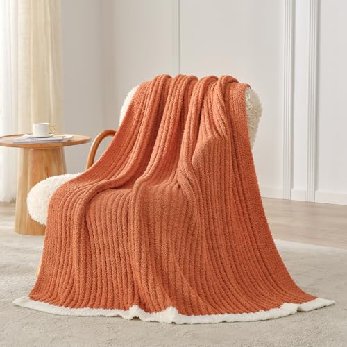 Snuggle Sac Ribbed Burnt Orange Fall Throw Blanket for Couch, Fuzzy Microfiber Knit Blankets for Couch, Sofa, Travel, Burnt Orange, 50x60 inches - Image 6