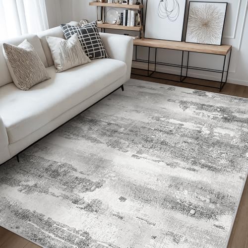 Area Rugs 6x9 for Living Room Bedroom Machine Washable Large Gray Area Rug Abstract Soft Throw Rug, Indoor Floor Cover, Lightweight Non Slip Backing Thin Rug