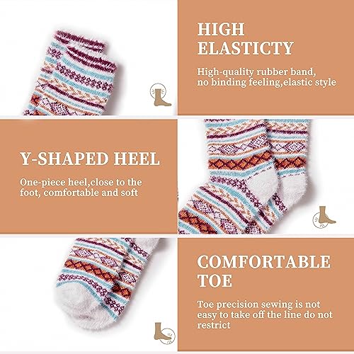 Image of ICEIVY Socks Women, Soft Knit Wool Winter Thick Warm Cabin Fuzzy Crew Women Socks 5 Pack