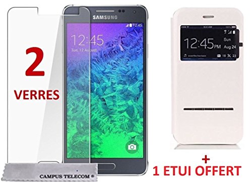 CAMPUS TELECOM 2 Films Vitre Verre Trempé de Protection ecran + 1 Etui Housse Offert Samsung Galaxy Alpha G850F by