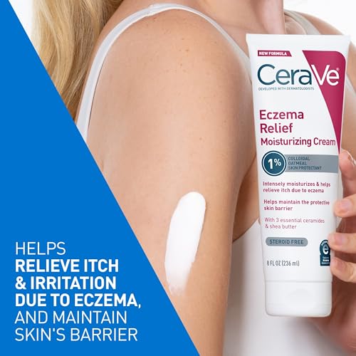 Image of CeraVe Eczema Relief Moisturizing Cream with Colloidal Oatmeal, Shea Butter & Vitamin E For Dry Skin & Itchy Skin Relief, Steroid Free & Paraben Free, 8oz