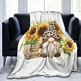 tiosggd Sunflower Gnomes Throw Blanket Leopard Cute Gnomes Blanket Fall Harvest Blankets Bed Quilt T