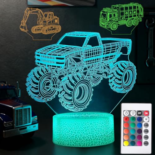 3D Monster Truck Night Light with Remote - 3 in...