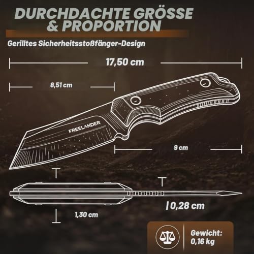 Freelander Survival Messer Feststehende Klinge Outdoor Messer, Braun – Ansicht 6