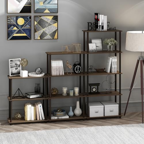 Image of Furinno Turn-N-Tube Storage Shelves, 4-Tier Toolless Book Shelf, Corner Shelf, Open Shelves, for Organization and Storage, Living Room, Garage, Home Office, Walnut