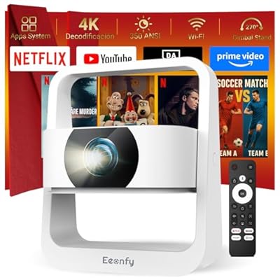 [App Integrada] Eeenfy Proyector Portátil  Proyector TV con E-Focus/Keystone  350ANSI  1080P Soporte  Proyector WiFi Bluetooth  Proyector Video 4K Soporte para Cine en Casa  Mejora 2025  Blanco
