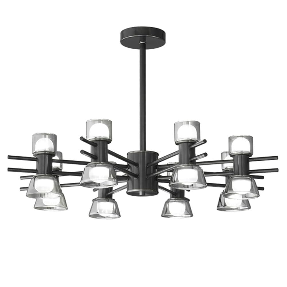 KXEcoLife Italian round glass chandelier, minimalist light luxury full copper for living room dining bedroom lamps and lanterns,Black,16 head