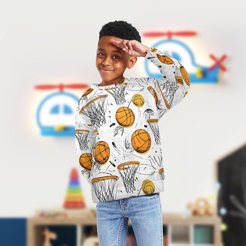 JUNZAN Cartoon Basketballs Big Girls Hooded Sweatshirt Long Sleeve Tops Clothing Shirts Party 4T4