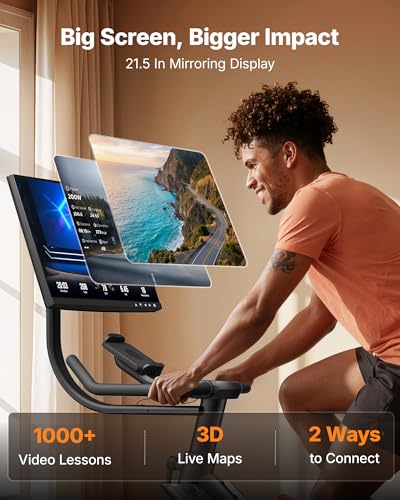 Image of MERACH Exercise Bike with Screen, 21.5 inch HD Display, Magnetic Resistance | Stationary Bike for Home, Exclusive App with Courses, 330lbs Capacity, Low Noise, Adjustable Seat & Handlebars