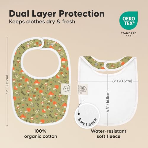 Image of 8-Pack Organic Baby Bibs for Boys, Girls - Soft Cotton Drooling and Teething Bibs for Baby Girl & Boy, Extra Absorbent, Easy to Clean & Put On for Toddler, Newborn, Infant 0-24 Months (Fall Spores)