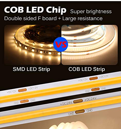 Weisuan-Tuodi Dc 12V Premium Cob Led Strip Flexible High Density Chips 90+ Ra White Lights 5M (White Light 6000K, 528 Ledsm) #TOP4
