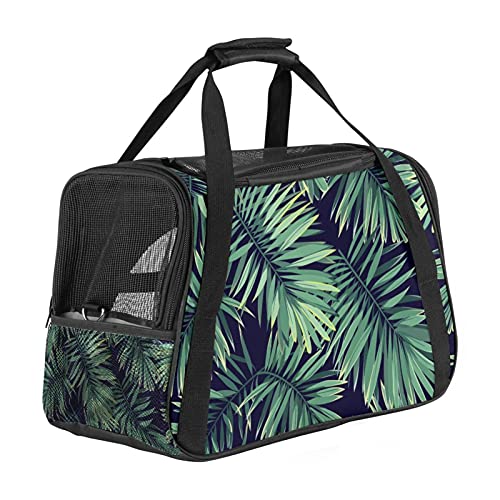 Jungle Tropical Palm Leaves Pet Carrier for Small Medium Dogs Cats Puppies, Airline Approved Pet Travel Carrier with Adjustable Shoulder Strap, 17x10x11.8 in