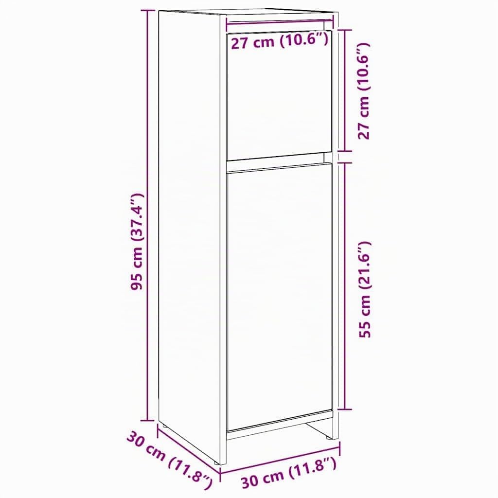 vidaXL Cabinet de Salle de Bain Chêne Noir 30 x 30 x 95 cm