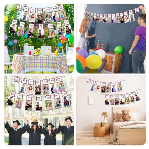 Pajean Graduation Photo Banner for 2026 Party Decoration Kindergarten to 12th Congrats Grade Picture Banner with Clips Middle High School College Graduation Class of 2026 Party Supplies (Pink Black) — view 6