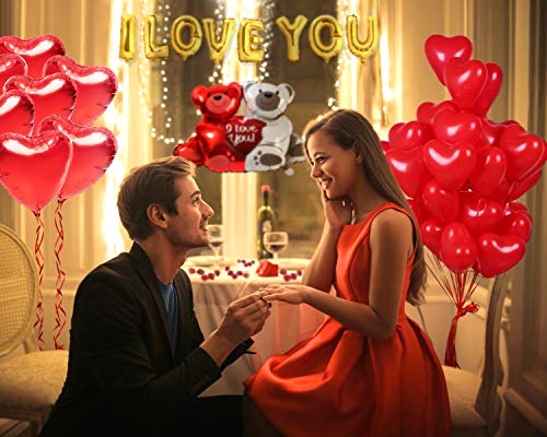 Golray 40 Pack I Love You Balloons and Heart Balloons Kit with 1000 Pcs Dark-Red Silk Rose Petals Wedding Flower Decoration Love-Bear Red Heart Balloons for Valentine Day Party Decorations by Golray - Image 7