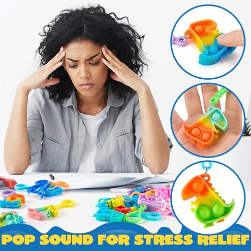 Image of JOYIN Dinosaour Pop Fidget Keychain 30 Pack Pop Fidget Toys Bulk Party Favors for Kids, Halloween Goodie Bags Stuffers Back to Student Gifts Classroom Prizes Birthday Sensory Toys