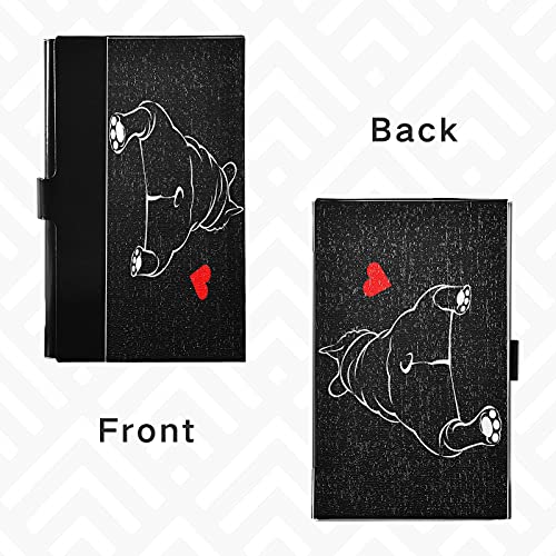 ALAZA Bulldog Pupppy Dog French Business Card Holder Leather, Stainless Steel Slim Pocket Wallet Business Card Carrier Case Holder4