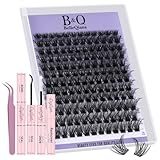 B&Q Lashes Extension Set, SilkAir 01 Natural Wimpern Extensions Set, 0.3mm Ultradünnband Naturbraun Lash Clusters, 8-16Mix, 1 Set mit Pinzette/Kleber, Wimpern Extension für Business/Date/Bridal