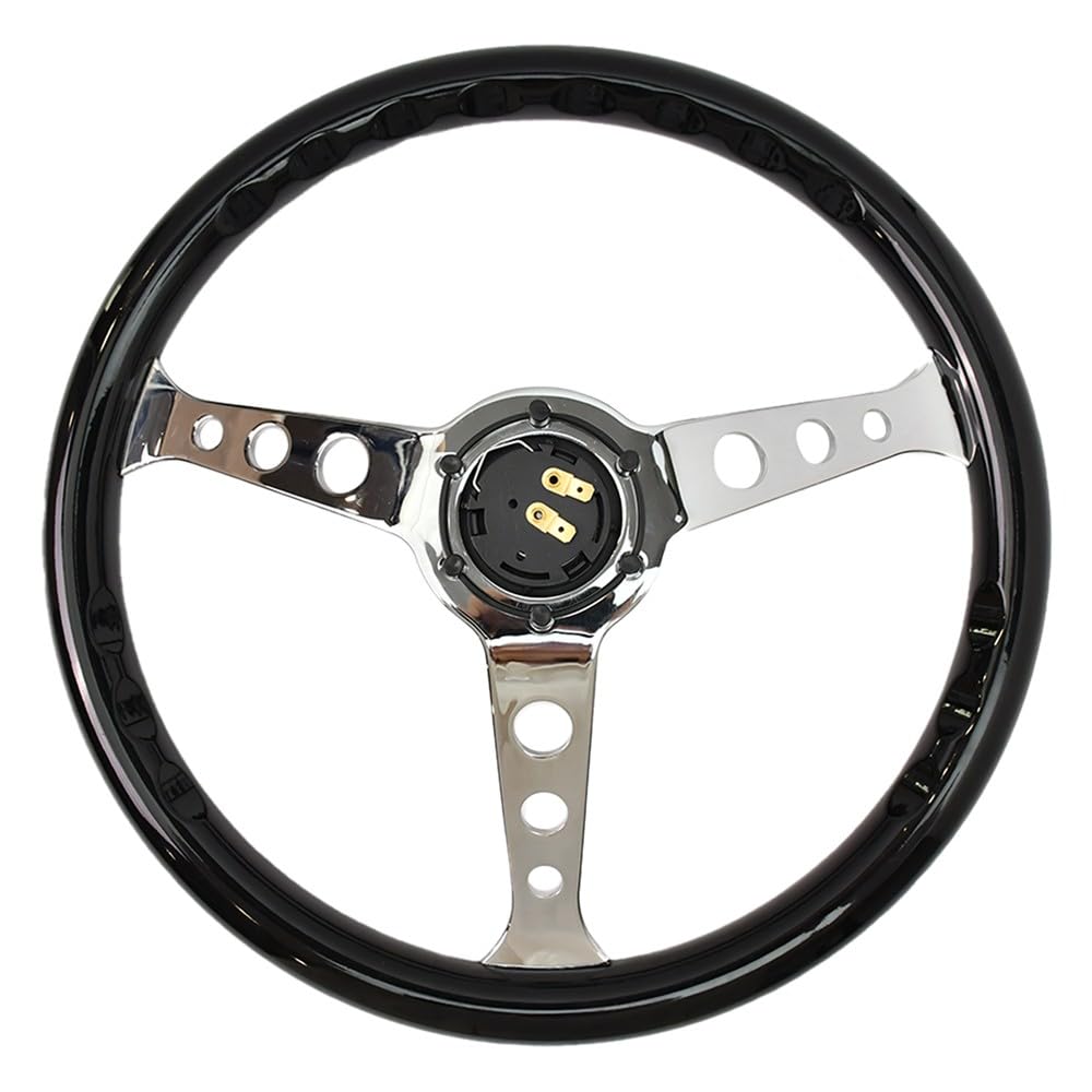 Volant de remplacement classique en bois 380 mm/15 pouces, universel, style course automobile rétro, 3 branches, 6 boulons, avec bouton de klaxon, pour modification de voitures vintage