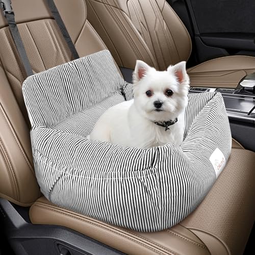 CALIYO Hundeautositz mit Stabiler Basis & Sicherheitsgurt | Hundesitz Auto für Kleine bis 10 kg | Memory Foam-Sitzauflage | Wasserdichter, Abwaschbarer Hundekorb mit Aufbewahrungstasche (Schwarz/Weiß)