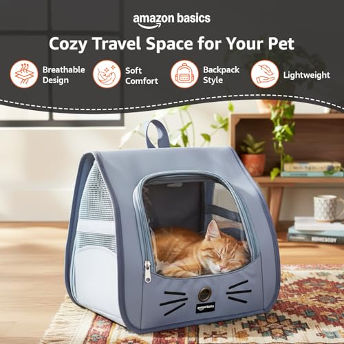 Image of Amazon Basics Premium Pet Carrier Backpack | Grey | Spacious and Breathable Design | Durable Travel Bag for Cats, Kittens and Puppies | 34 cm x 23 cm x 33 cm