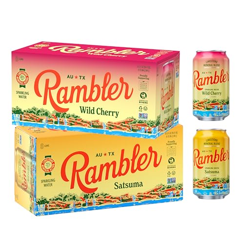 Image of AUTX RAMBLER Sparkling Water, Texas Limestone Mineral Blend, Wild Cherry x Satsuma, 12-Ounce Cans, 8 Count x 2 (16 Cans Total)
