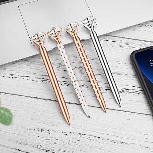 Pasisibick 16 Pcs Big Diamond Pens-Bling Wedding Crystal Metal Ballpoint Pens With Black Ink (4 Mixed Colors) #TOP6