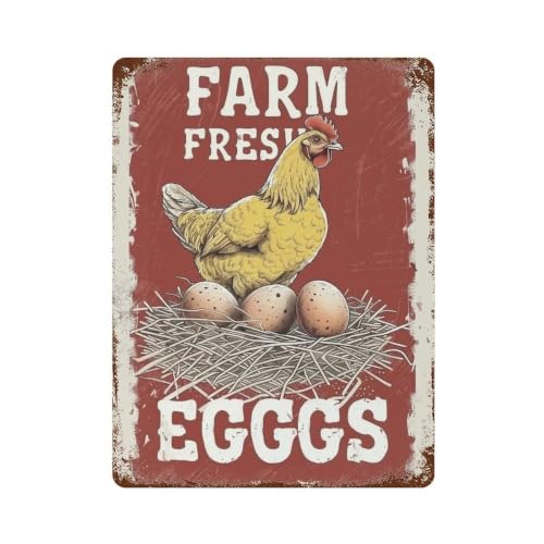 Décoration murale rétro Farm Fresh Eggs en métal grand format