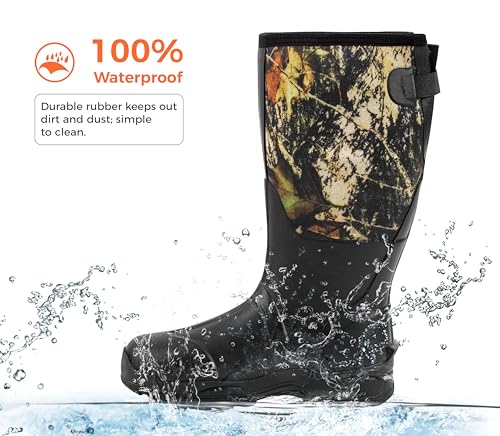 Ubon Men's Waterproof Neoprene Rain Boot Insulated Rubber Boots for Mud Work, Hunting, Fishing and Gardening with Adjustable Mid Calf4