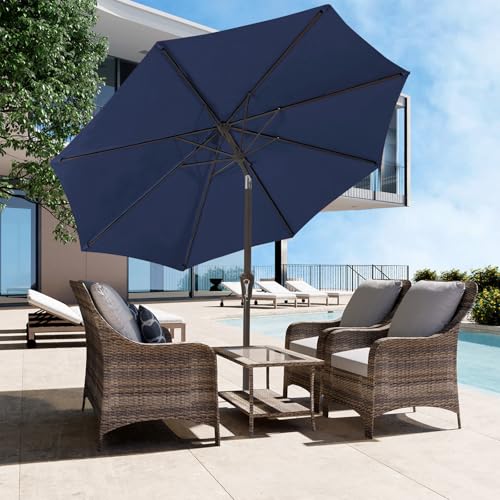 Image of JEAREY 9FT Outdoor Patio Umbrella Outdoor Table Umbrella with Push Button Tilt and Crank, Market Umbrella 8 Sturdy Ribs UV Protection Waterproof for Garden, Deck, Backyard, Pool (Purplish Blue)