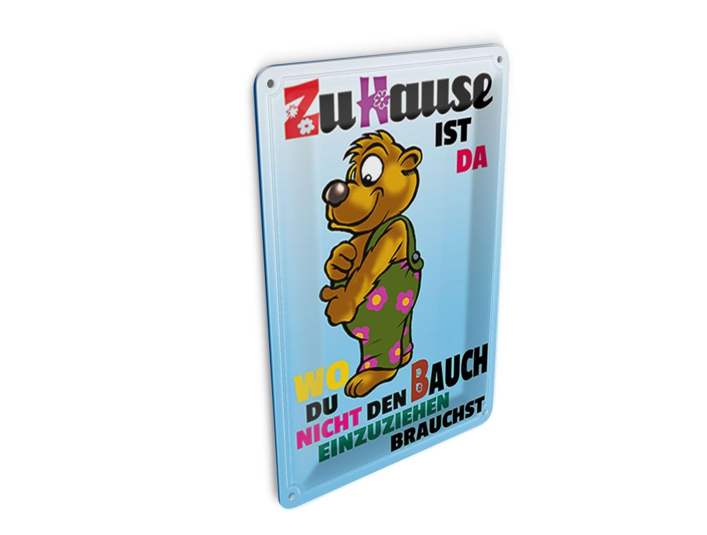 Femer Tin Postcard Saying 10 x 14 cm "zu Hause wo Bauch nicht einziehen [German Language]