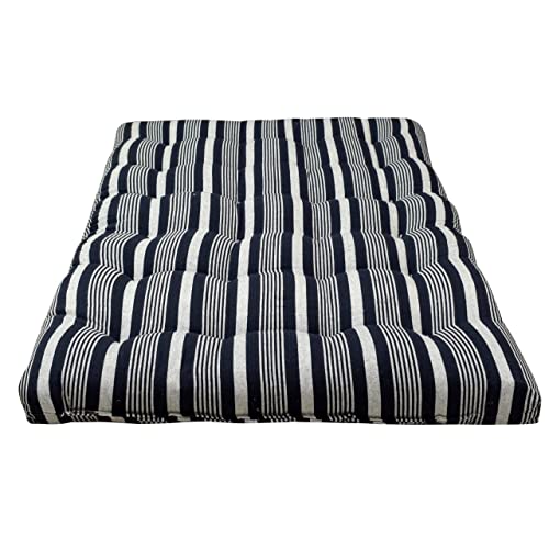 Image of NEXTGO Mattress Double Bed Size 3 X 6 Feet | Soft White Cotton Fibre Foldable Floor Mattress with 1 Filled Pillow | Guest, Travel, Bachelor, PG, Hostel Use Tufted Ruyi Gaddi | Blue White Lining