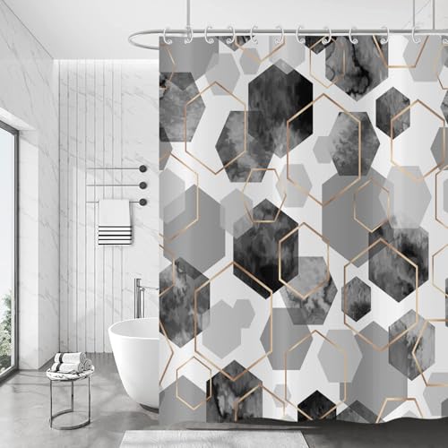Rideau de douche gris 180x200 moderne géométrique hexagone