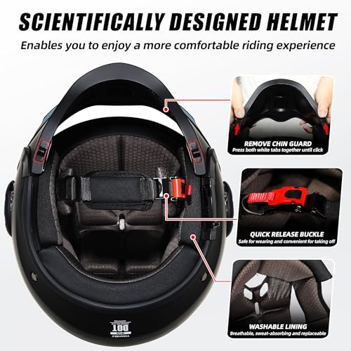 TRIANGLE Full Face Motorcycle Helmets,Off-Road Motocross Helmet for Men & Women,Dual Visor with Internal Tinted Sunshield,Open Face 3/4 Adult Racing Helmet DOT Approved(Gray,L)