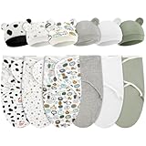 VitalCozy 6 Pack Preemie Swaddle Blanket Wrap with Hat Set Cotton Baby Swaddle Wrap Hat Set for Preemie Newborn Boys Girls (Neutral Series,for 3-7 Lbs)