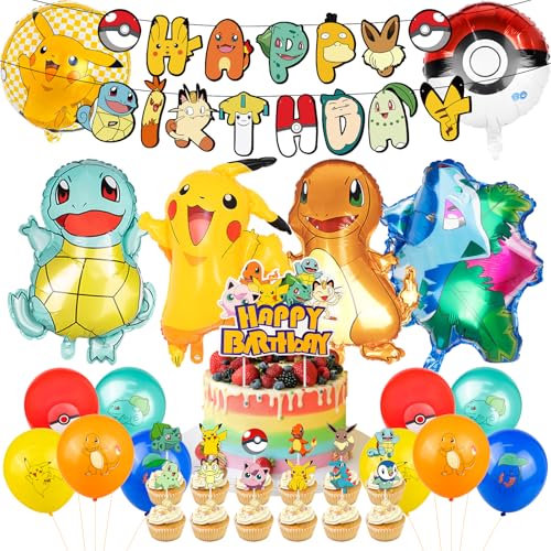 35Pcs Ballons Geburtstagsdeko Luftballons Geburtstag Party Set Happy Birthday Tortendeko Cake Topper Set Anime Party Zubehör Birthday Decorations