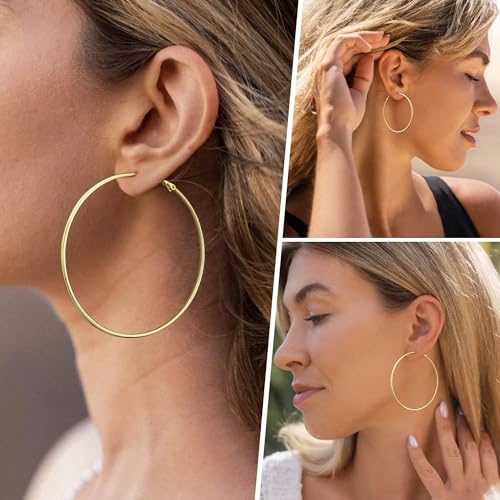 Image of DAILY VIBES Simple Big Thin Hoop Earrings for Women Trendy, 3 Pairs | 925 Sterling Silver Post Large Hoops, 14K Gold or Silver Plated Loop, Hypoallergenic Hoop Earrings Set