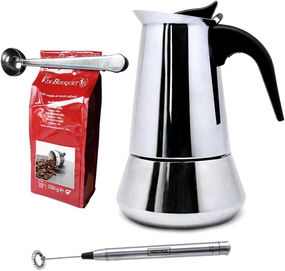 NERTHUS Set Cafet Induc 10 Cups + Spoon Tongs + Foamer