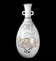 九谷焼　三代 田村敬星　金彩色絵毛筆細字双耳壺　和歌花文　高さ26.5cm 九谷焼 三代 田村敬星 金彩色絵毛筆細字双耳壺 和歌花文