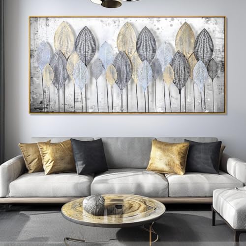 Modern Abstract Canvas Print Black White Leaves Natural Landscape Living Room Bedroom Office Decoration 30”×60" Framed by vgrozirh - Image 2