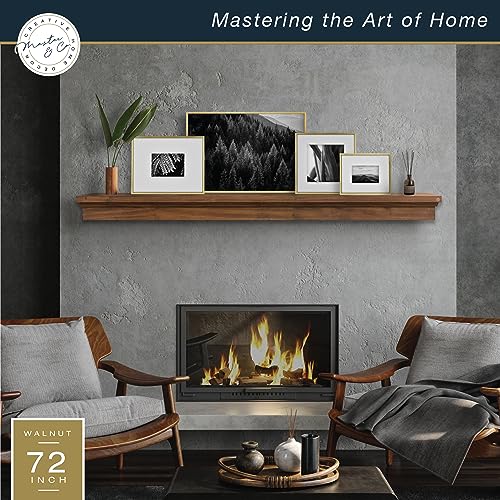 Image of MCS 72-Inch Mantel, Master & Co Walnut Woodgrain Finish Solid Wood Floating Fireplace Mantel, Long Floating Shelf for Livingroom with Wood Cleat Hanging System, Photo and Home Decor Display Shelf