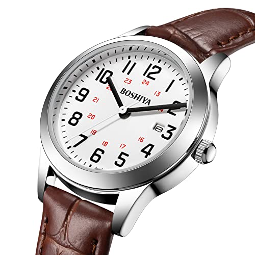 Boshiya Women's Watches Leather Analog Quartz Easy Reader Elegant Ladies Watches Waterproof Business Women Wrist Watches With Date Calendar (Brown Silver) #TOP3