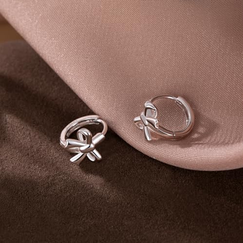 Image of Reffeer Solid 925 Sterling Silver Small Bow Hoop Earrings Huggie for Women Teens Bowknot Huggie Earrings