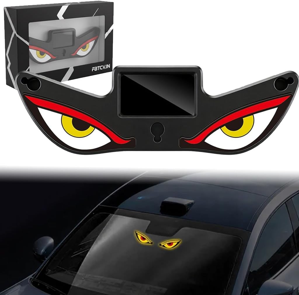 Solar Demon Eye LED Car Window Light, Wireless No Drill Solar and USB Powered Devil Eyes Warning Lights for Cars Windshield Rear Window, Waterproof Eyes Animated for Suvs Trucks Vans