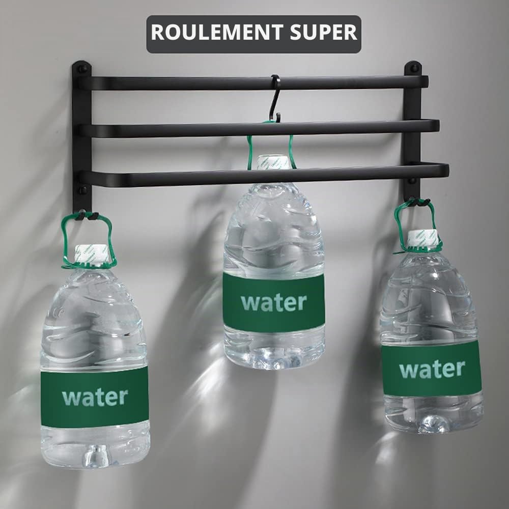 Porte-Serviettes de Salle de Bain Mural en Aluminium - 3 étages - avec Crochets - 60 cm - Étanche - Noir - pour Salle de Bain, Cuisine, Salle de Bain